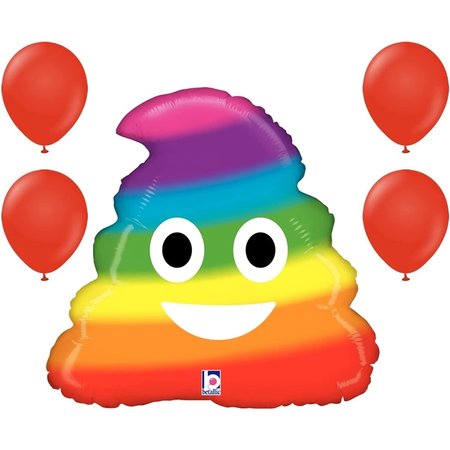 LOONBALLOON 20in. Foil Shape Rainbow Poop Foil Balloon Set 4 latex LOON-LAB-35681-B-U
